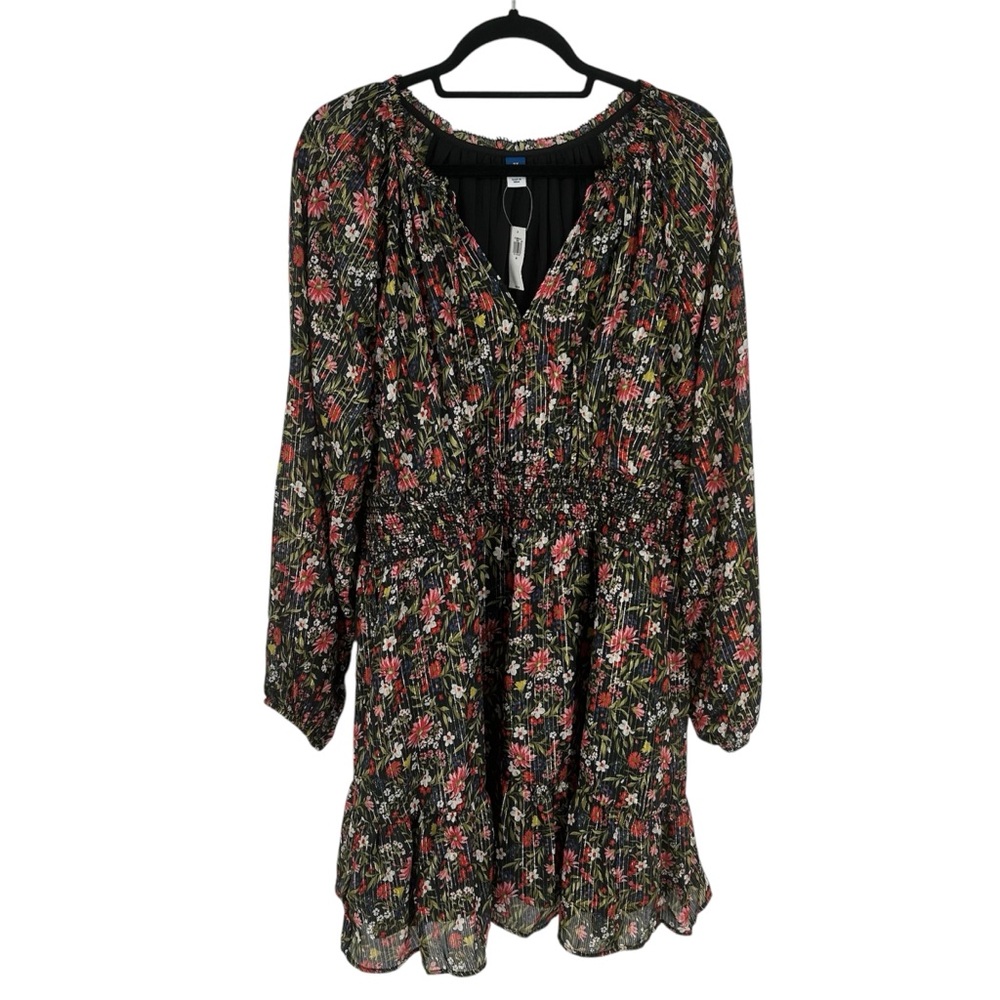 NWT Old Navy Waist-Defined Floral Shine Mini Dress in Black Floral Size 2X READ - Picture 1 of 10